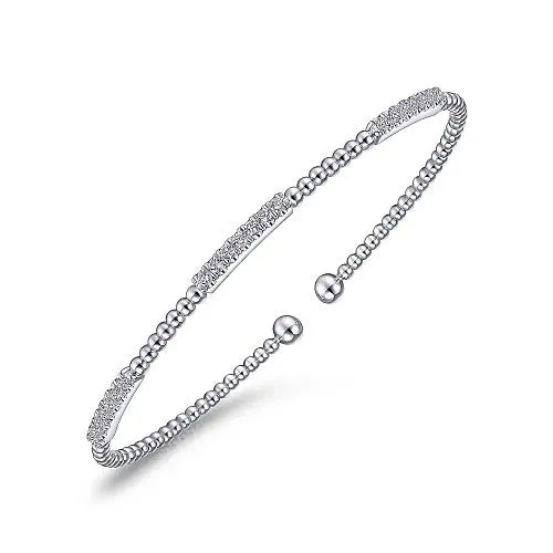 GABRIEL CO 14K White Gold Bujukan Bead Cuff Bracelet with Diamond Pave Stations Bracelets GABRIEL CO 14K White Gold Bujukan Bead Cuff Bracelet with Diamond Pave Stations Bracelets