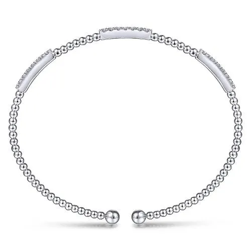 GABRIEL CO 14K White Gold Bujukan Bead Cuff Bracelet with Diamond Pave Stations Bracelets GABRIEL CO 14K White Gold Bujukan Bead Cuff Bracelet with Diamond Pave Stations Bracelets