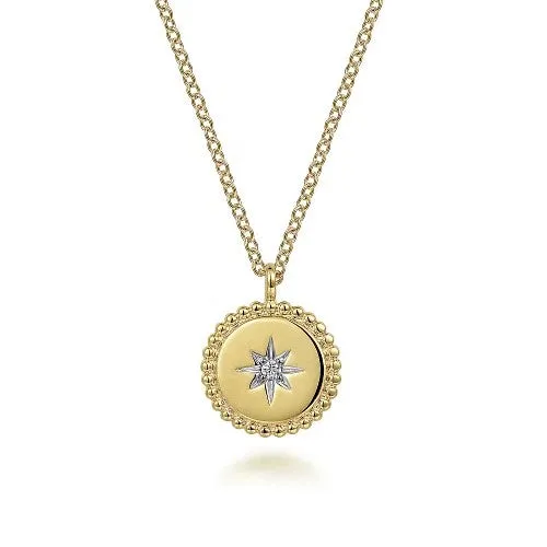 GABRIEL CO 14K Yellow Gold Bujukan Medallion Necklace with Starburst Diamond Center Necklaces GABRIEL CO 14K Yellow Gold Bujukan Medallion Necklace with Starburst Diamond Center Necklaces