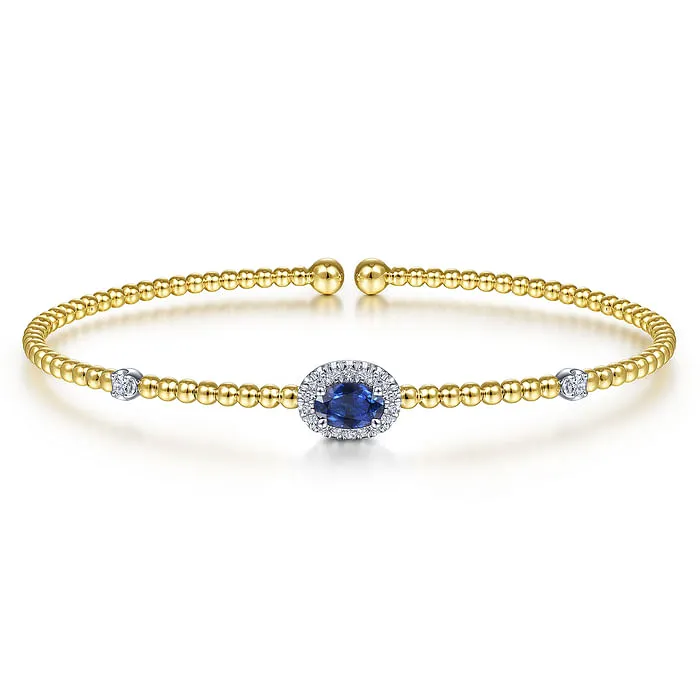 GABRIEL CO Bracelets 14K WhiteYellow Gold Bujukan Bead Cuff Bracelet with Sapphire and Diamond Halo Station GABRIEL CO Bracelets 14K WhiteYellow Gold Bujukan Bead Cuff Bracelet with Sapphire and Diamond Halo Station
