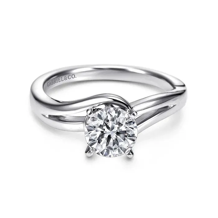 GABRIEL CO Rings 14K White Gold Round Bypass Diamond Engagement Ring