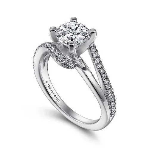 GABRIEL CO Rings 14K White Gold Round Bypass Diamond Engagement Ring