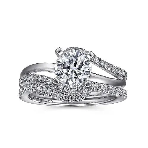 GABRIEL CO Rings 14K White Gold Round Bypass Diamond Engagement Ring