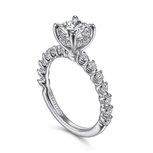GABRIEL CO Zelmira 14K White Gold Round Diamond Engagement Ring Setting Only Rings