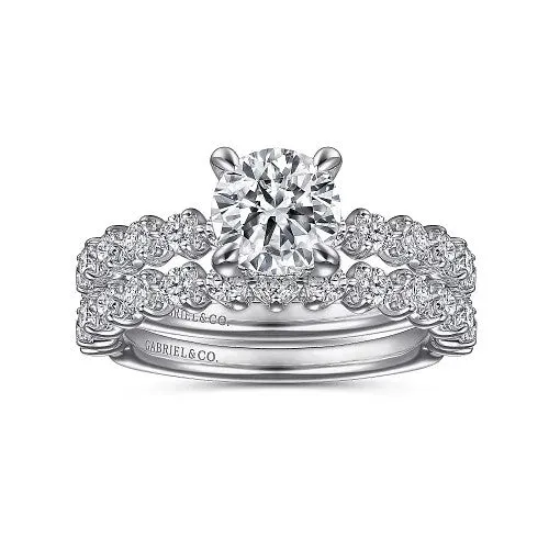 GABRIEL CO Zelmira 14K White Gold Round Diamond Engagement Ring Setting Only Rings