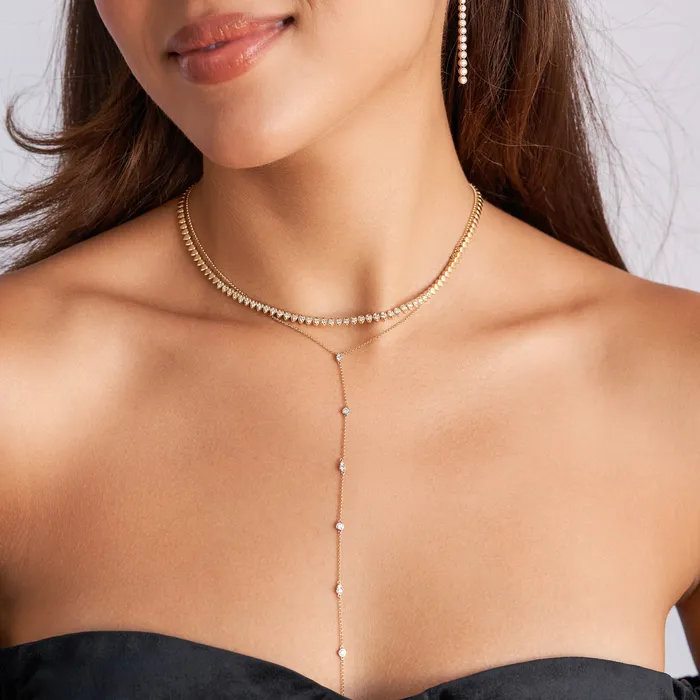 Necklaces NicoleHD Jewelry Pear Shape Diamond Bezel And Gold Choker Necklace
