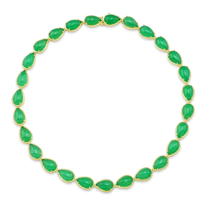 Necklaces Rahaminov Diamonds Pear Shape Chrysoprase Cab Necklace