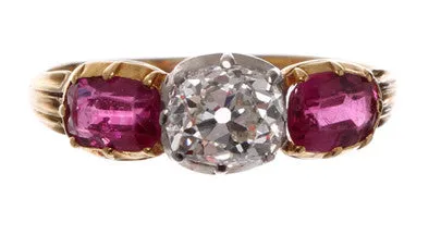 Rings Bell Bird Antiques English Ruby and Diamond Ring