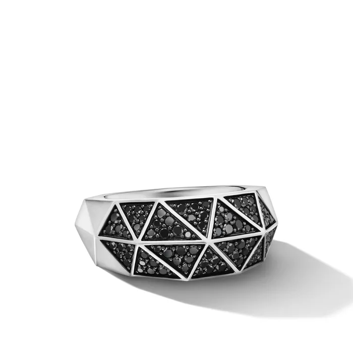 Rings David Yurman Torqued Faceted Signet Ring in Sterling Silver with Black Diamonds 113mm Rings David Yurman Torqued Faceted Signet Ring in Sterling Silver with Black Diamonds 113mm