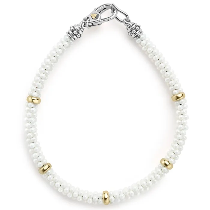 White Caviar Five Gold Station Ceramic Bracelet 5mm LAGOS Bracelets