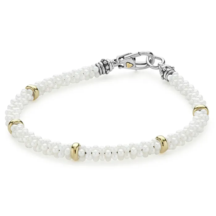 White Caviar Five Gold Station Ceramic Bracelet 5mm LAGOS Bracelets