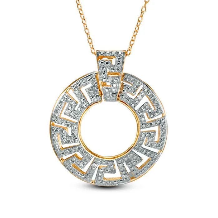 01 CT TW Natural Diamond Greek Key Circle Pendant in Sterling Silver and 18K Gold Plate Goldia Necklaces 01 CT TW Natural Diamond Greek Key Circle Pendant in Sterling Silver and 18K Gold Plate Goldia Necklaces