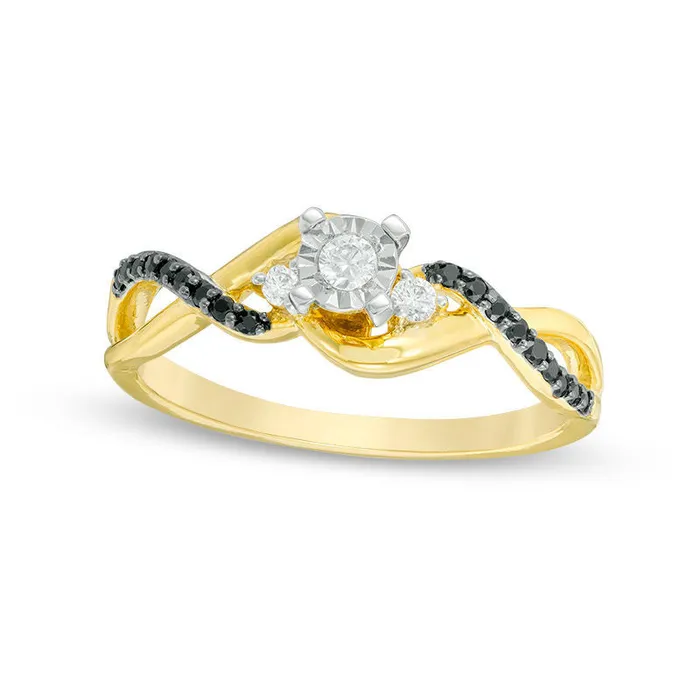 017 CT TW Enhanced Black and White Natural Diamond Twist Promise Ring in Solid 10K Yellow Gold Goldia Rings 017 CT TW Enhanced Black and White Natural Diamond Twist Promise Ring in Solid 10K Yellow Gold Goldia Rings