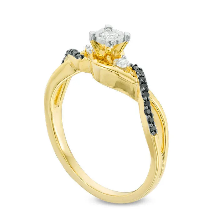 017 CT TW Enhanced Black and White Natural Diamond Twist Promise Ring in Solid 10K Yellow Gold Goldia Rings 017 CT TW Enhanced Black and White Natural Diamond Twist Promise Ring in Solid 10K Yellow Gold Goldia Rings