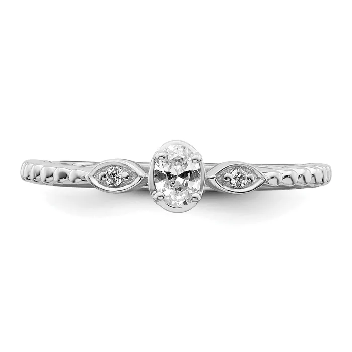 024ct CZ Solid Real 14k White Polish Scalloped Wedding Band Ring Petite Oval Complete Dia Ring Goldia Rings
