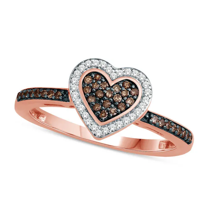 025 CT TW Composite Champagne and White Natural Diamond Heart Frame Ring in Solid 10K Rose Gold Goldia Rings 025 CT TW Composite Champagne and White Natural Diamond Heart Frame Ring in Solid 10K Rose Gold Goldia Rings