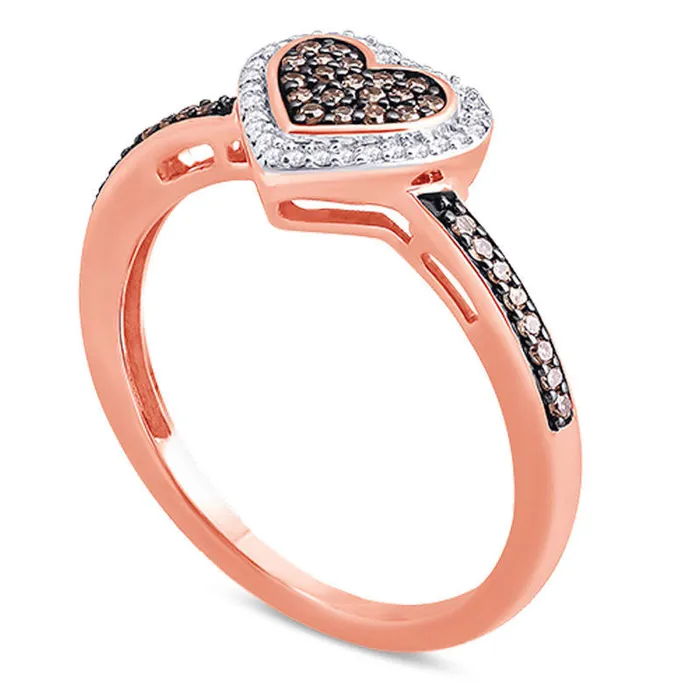 025 CT TW Composite Champagne and White Natural Diamond Heart Frame Ring in Solid 10K Rose Gold Goldia Rings 025 CT TW Composite Champagne and White Natural Diamond Heart Frame Ring in Solid 10K Rose Gold Goldia Rings