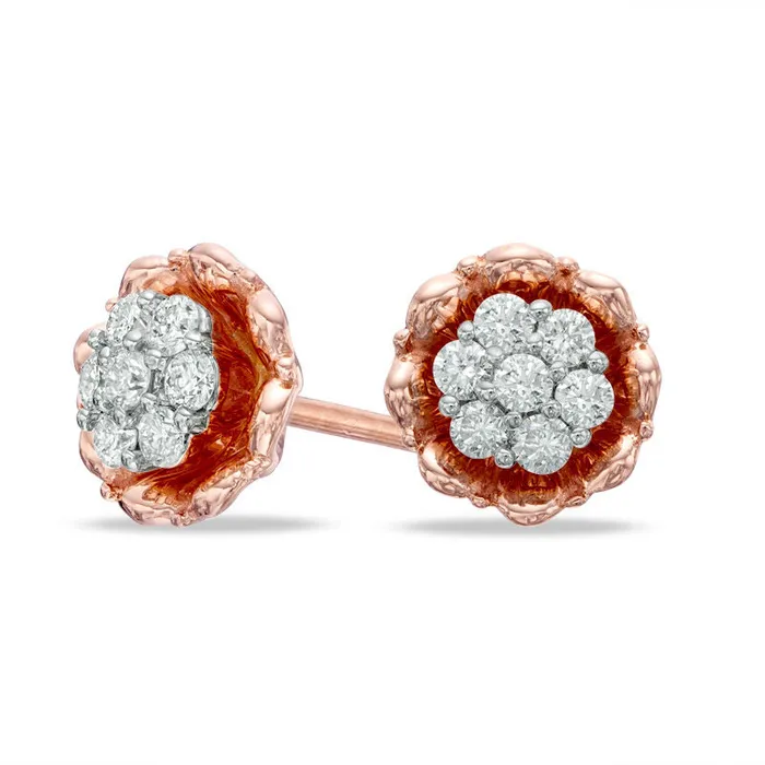 025 CT TW Diamond Cluster with Flower Frame Stud Earrings in 14K Rose Gold Goldia Earrings 025 CT TW Diamond Cluster with Flower Frame Stud Earrings in 14K Rose Gold Goldia Earrings