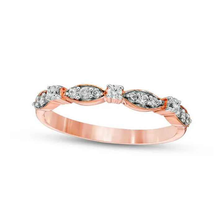 025 CT TW Natural Diamond Alternating Stackable Band in Solid 10K Rose Gold Goldia Rings 025 CT TW Natural Diamond Alternating Stackable Band in Solid 10K Rose Gold Goldia Rings
