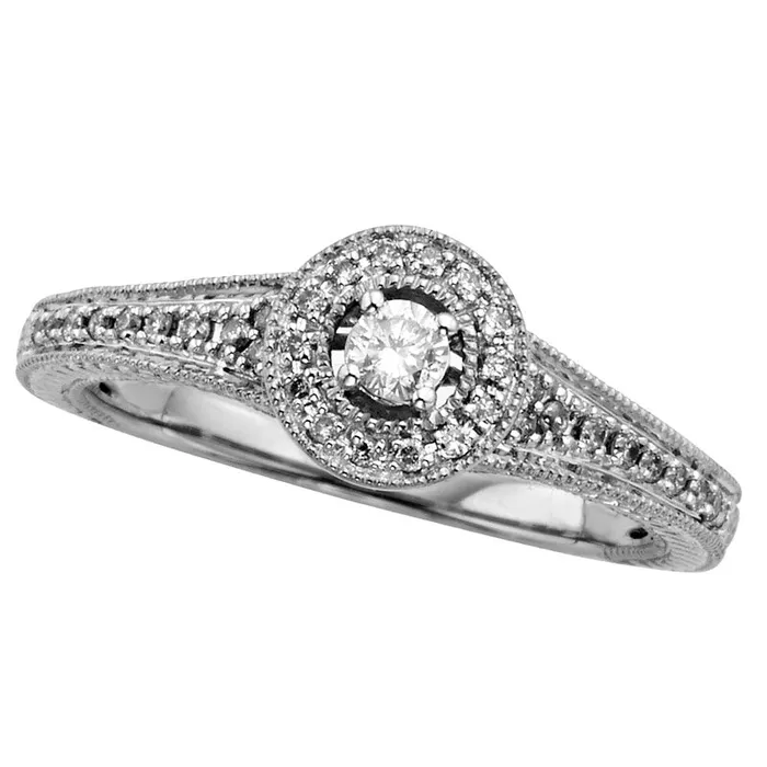 025 CT TW Natural Diamond Frame Antique VintageStyle Promise Ring in Solid 10K White Gold Goldia Rings 025 CT TW Natural Diamond Frame Antique VintageStyle Promise Ring in Solid 10K White Gold Goldia Rings