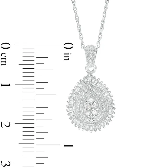 033 CT TW Composite Baguette and Round Natural Diamond PearShaped Frame Pendant in 10K White Gold Goldia Necklaces 033 CT TW Composite Baguette and Round Natural Diamond PearShaped Frame Pendant in 10K White Gold Goldia Necklaces