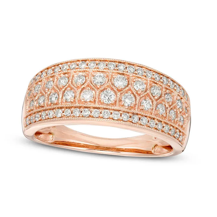 050 CT TW Certified Natural Diamond Antique VintageStyle MultiRow Ring in Solid 14K Rose Gold II1 Goldia Rings 050 CT TW Certified Natural Diamond Antique VintageStyle MultiRow Ring in Solid 14K Rose Gold II1 Goldia Rings