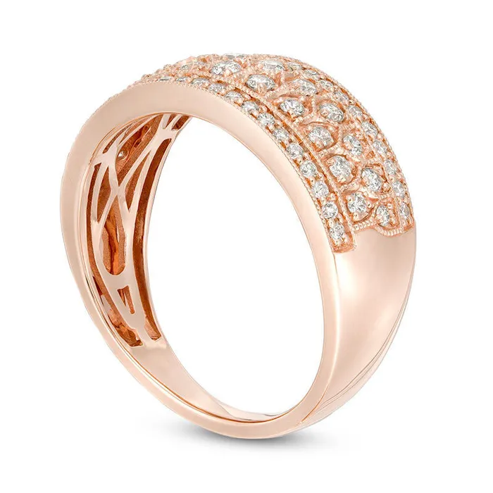 050 CT TW Certified Natural Diamond Antique VintageStyle MultiRow Ring in Solid 14K Rose Gold II1 Goldia Rings 050 CT TW Certified Natural Diamond Antique VintageStyle MultiRow Ring in Solid 14K Rose Gold II1 Goldia Rings