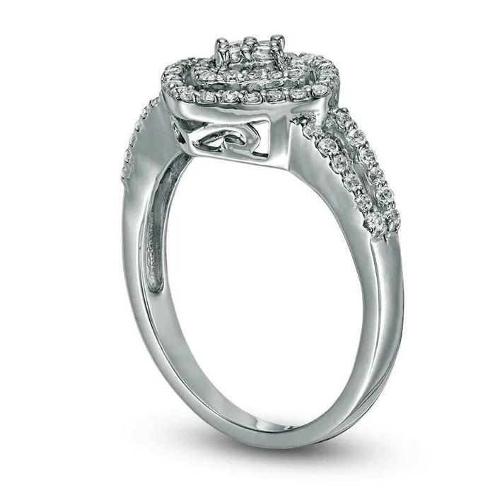 050 CT TW Quad Natural Diamond Tilted Double Cushion Frame Ring in Solid 10K White Gold Goldia Rings 050 CT TW Quad Natural Diamond Tilted Double Cushion Frame Ring in Solid 10K White Gold Goldia Rings