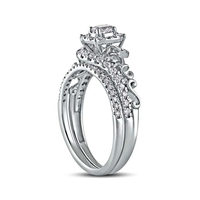 063 CT TW Oval Natural Diamond Frame Filigree Bypass Bridal Engagement Ring Set in Solid 10K White Gold Goldia Rings 063 CT TW Oval Natural Diamond Frame Filigree Bypass Bridal Engagement Ring Set in Solid 10K White Gold Goldia Rings