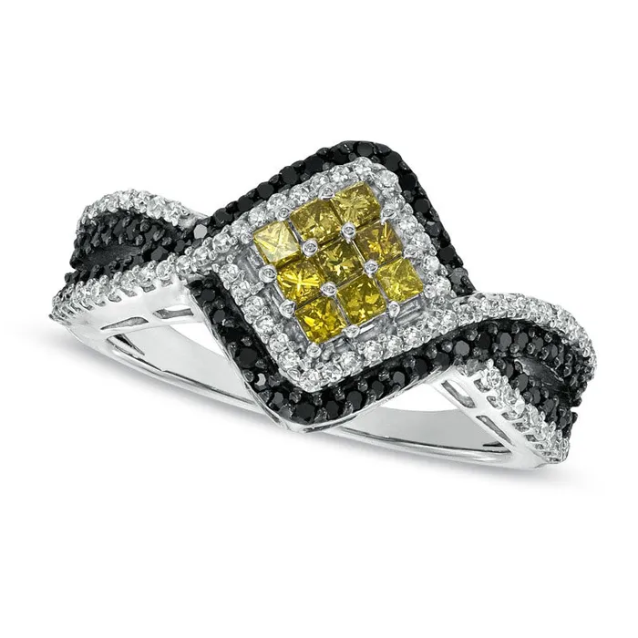 075 CT TW Enhanced Yellow Black and White Natural Diamond Ring in Sterling Silver Goldia Rings 075 CT TW Enhanced Yellow Black and White Natural Diamond Ring in Sterling Silver Goldia Rings