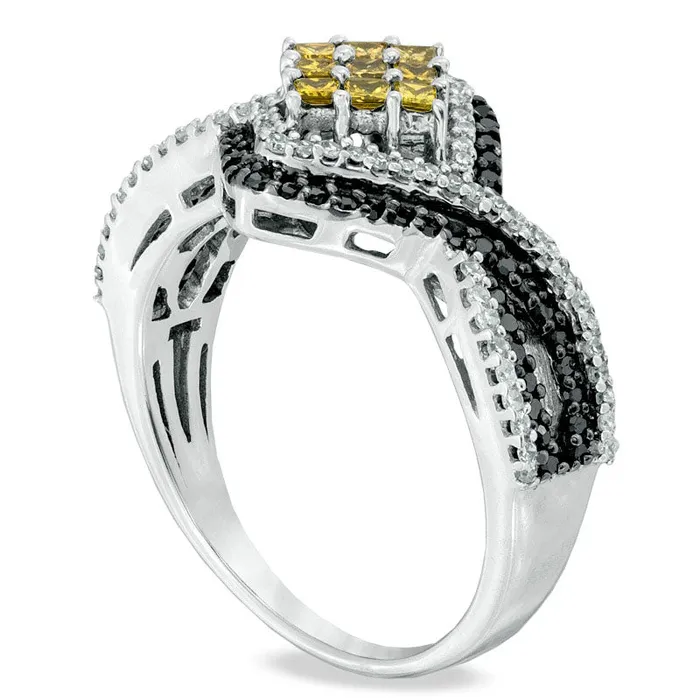 075 CT TW Enhanced Yellow Black and White Natural Diamond Ring in Sterling Silver Goldia Rings 075 CT TW Enhanced Yellow Black and White Natural Diamond Ring in Sterling Silver Goldia Rings