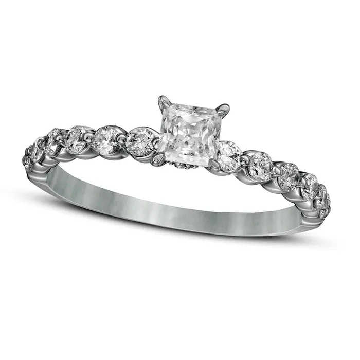 075 CT TW PrincessCut Natural Diamond Engagement Ring in Solid 14K White Gold Goldia Rings 075 CT TW PrincessCut Natural Diamond Engagement Ring in Solid 14K White Gold Goldia Rings
