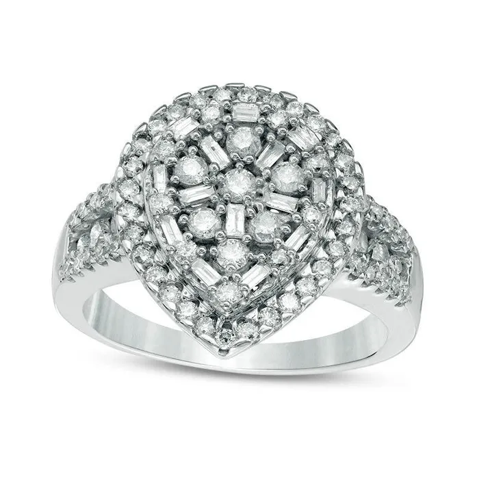 10 CT TW Composite Natural Diamond Teardrop Frame Ring in Solid 10K White Gold Goldia Rings 10 CT TW Composite Natural Diamond Teardrop Frame Ring in Solid 10K White Gold Goldia Rings