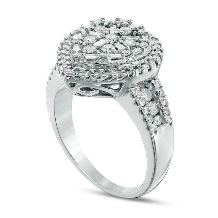 10 CT TW Composite Natural Diamond Teardrop Frame Ring in Solid 10K White Gold Goldia Rings 10 CT TW Composite Natural Diamond Teardrop Frame Ring in Solid 10K White Gold Goldia Rings