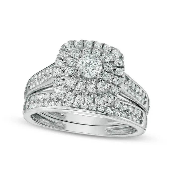 10 CT TW Natural Diamond Double Cushion Frame Bridal Engagement Ring Set in Solid 14K White Gold Goldia Rings 10 CT TW Natural Diamond Double Cushion Frame Bridal Engagement Ring Set in Solid 14K White Gold Goldia Rings