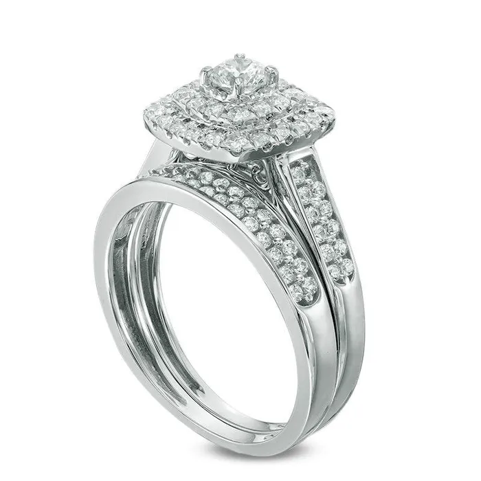 10 CT TW Natural Diamond Double Cushion Frame Bridal Engagement Ring Set in Solid 14K White Gold Goldia Rings