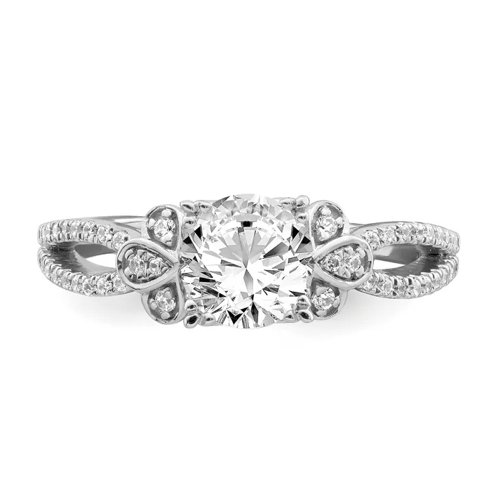 100ct CZ Solid Real 14k Polish 1ct Round Split Shank Eng Dia Ring Goldia Rings