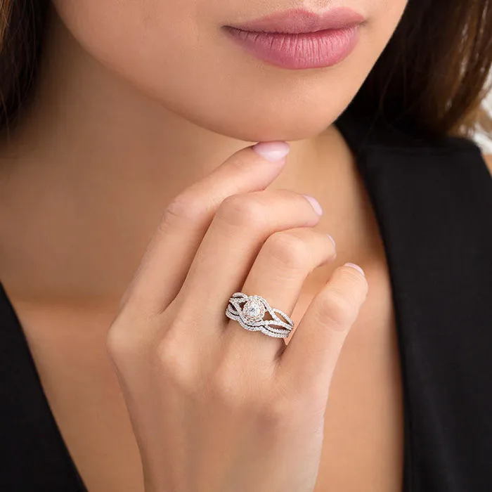 117 CT TW Natural Diamond Frame Bypass Bridal Engagement Ring Set in Solid 10K TwoTone Gold Goldia Rings 117 CT TW Natural Diamond Frame Bypass Bridal Engagement Ring Set in Solid 10K TwoTone Gold Goldia Rings