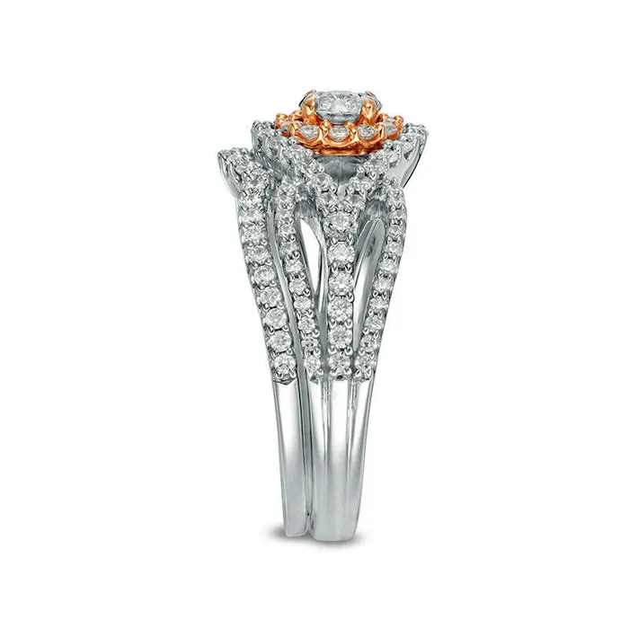 117 CT TW Natural Diamond Frame Bypass Bridal Engagement Ring Set in Solid 10K TwoTone Gold Goldia Rings 117 CT TW Natural Diamond Frame Bypass Bridal Engagement Ring Set in Solid 10K TwoTone Gold Goldia Rings