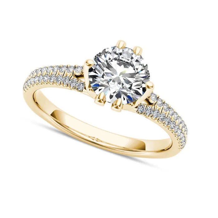 120 CT TW Natural Diamond Double Row Engagement Ring in Solid 14K Gold Goldia Rings 120 CT TW Natural Diamond Double Row Engagement Ring in Solid 14K Gold Goldia Rings