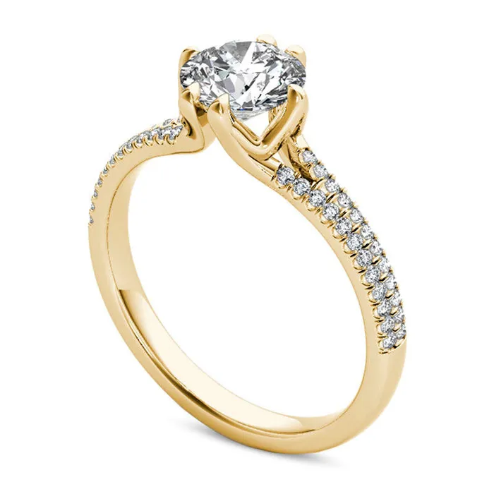 120 CT TW Natural Diamond Double Row Engagement Ring in Solid 14K Gold Goldia Rings 120 CT TW Natural Diamond Double Row Engagement Ring in Solid 14K Gold Goldia Rings