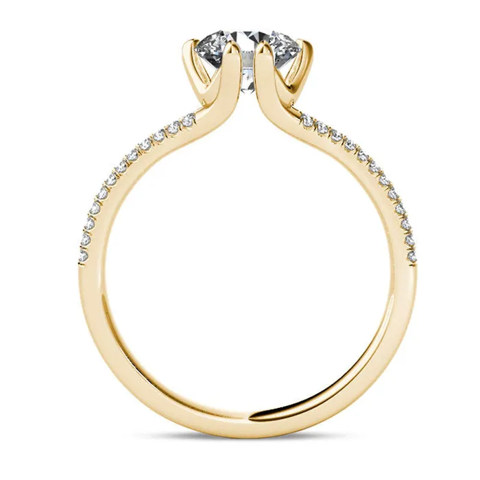 120 CT TW Natural Diamond Double Row Engagement Ring in Solid 14K Gold Goldia Rings 120 CT TW Natural Diamond Double Row Engagement Ring in Solid 14K Gold Goldia Rings