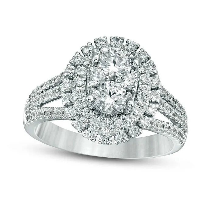 125 CT TW Composite Natural Diamond Double Oval Frame Split Shank Engagement Ring in Solid 14K White Gold Goldia Rings 125 CT TW Composite Natural Diamond Double Oval Frame Split Shank Engagement Ring in Solid 14K White Gold Goldia Rings