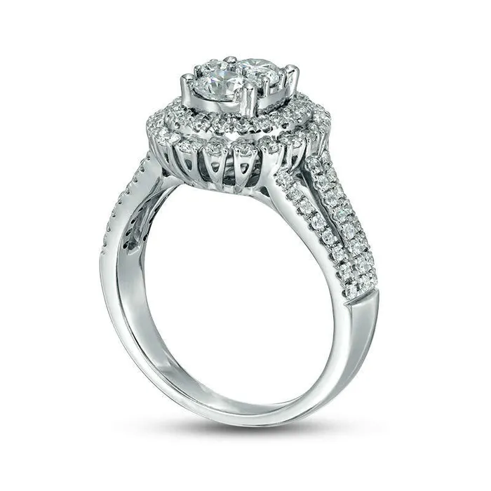 125 CT TW Composite Natural Diamond Double Oval Frame Split Shank Engagement Ring in Solid 14K White Gold Goldia Rings 125 CT TW Composite Natural Diamond Double Oval Frame Split Shank Engagement Ring in Solid 14K White Gold Goldia Rings