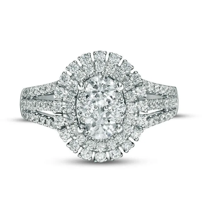 125 CT TW Composite Natural Diamond Double Oval Frame Split Shank Engagement Ring in Solid 14K White Gold Goldia Rings 125 CT TW Composite Natural Diamond Double Oval Frame Split Shank Engagement Ring in Solid 14K White Gold Goldia Rings