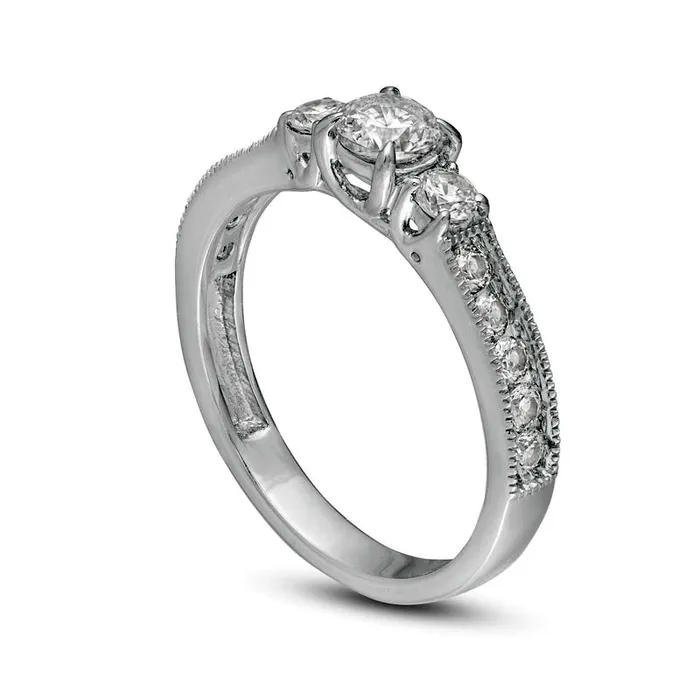 125 CT TW Natural Diamond Three Stone Engagement Ring in Solid 14K White Gold Goldia Rings 125 CT TW Natural Diamond Three Stone Engagement Ring in Solid 14K White Gold Goldia Rings