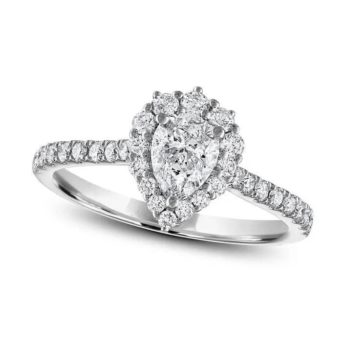 125 CT TW PearShaped Natural Diamond Graduated Frame Engagement Ring in Solid 14K White Gold Goldia Rings 125 CT TW PearShaped Natural Diamond Graduated Frame Engagement Ring in Solid 14K White Gold Goldia Rings