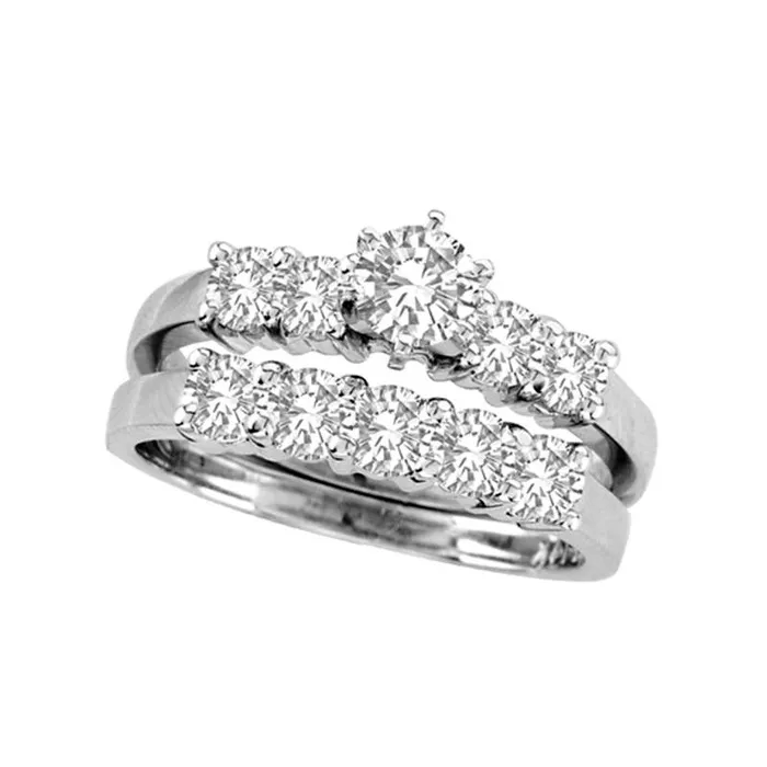 15 CT TW Natural Diamond Bridal Engagement Ring Set in Solid 14K White Gold Goldia Rings 15 CT TW Natural Diamond Bridal Engagement Ring Set in Solid 14K White Gold Goldia Rings