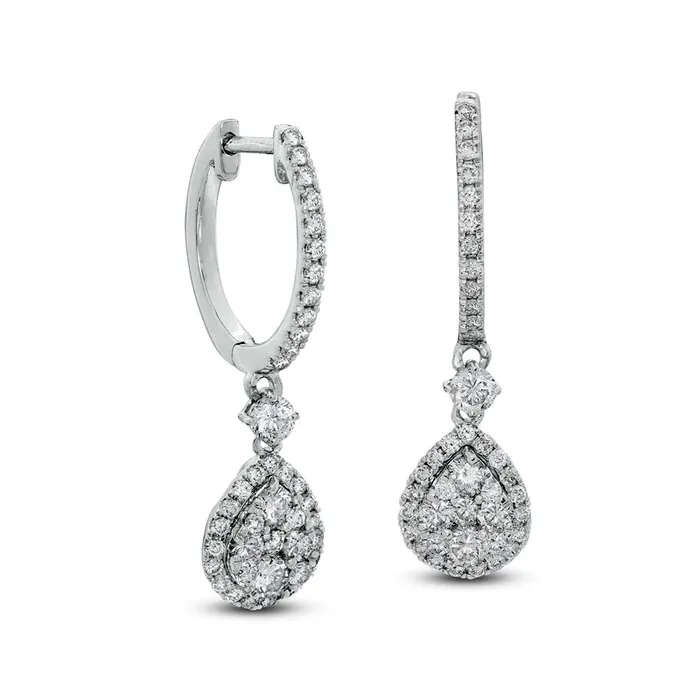 1 CT TW Composite Diamond Teardrop Drop Hoop Earrings in 14K White Gold Goldia Earrings 1 CT TW Composite Diamond Teardrop Drop Hoop Earrings in 14K White Gold Goldia Earrings