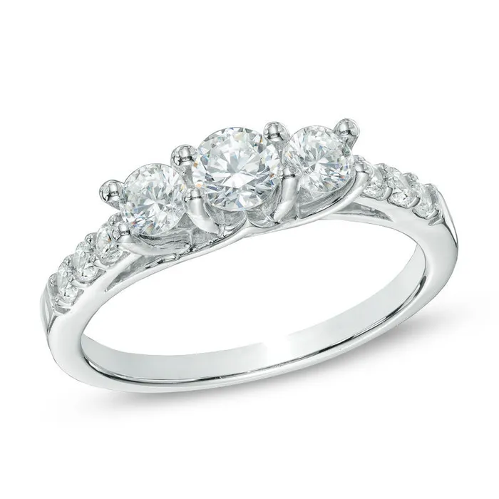 1 CT TW Diamond Three Stone Engagement Ring in 14K White Gold Goldiacom Rings 1 CT TW Diamond Three Stone Engagement Ring in 14K White Gold Goldiacom Rings